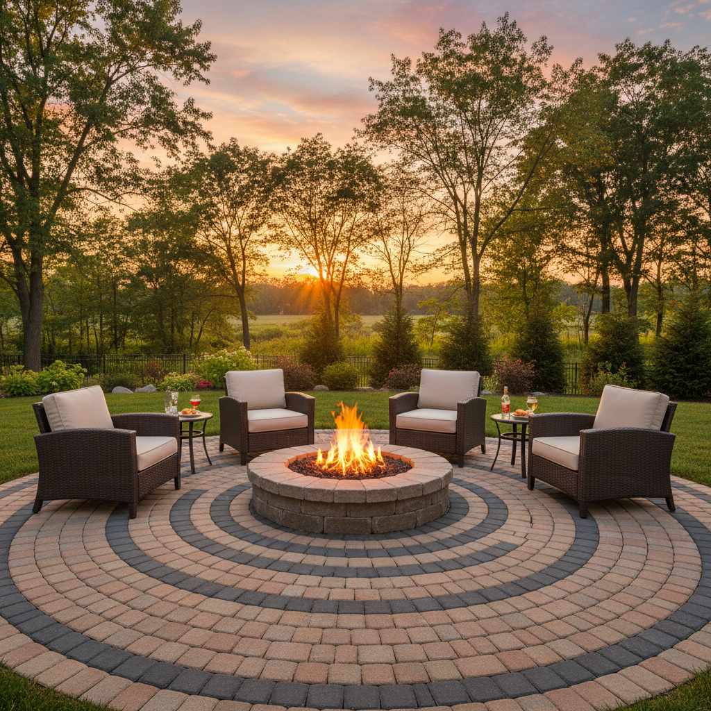 Custom paver patio with fire pit