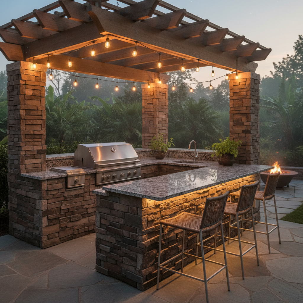 Outdoor kitchen with stone